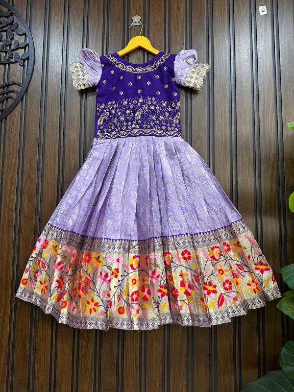 Kids gown paithani silk Purple Children fashion store Ahmedabad